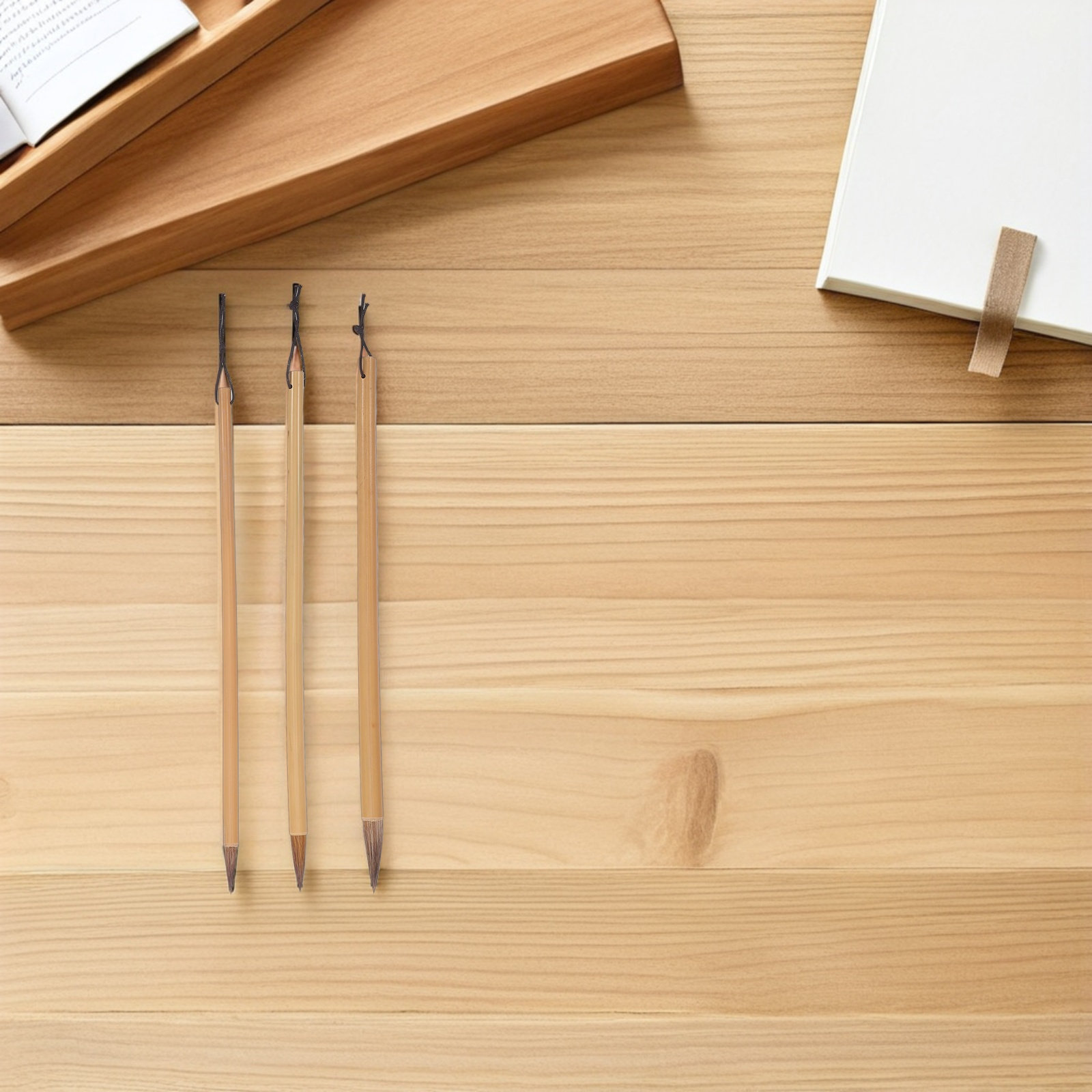 Bamboo Hair Brush - 3 Parça Çin Kaligrafi Fırçaları Bambu